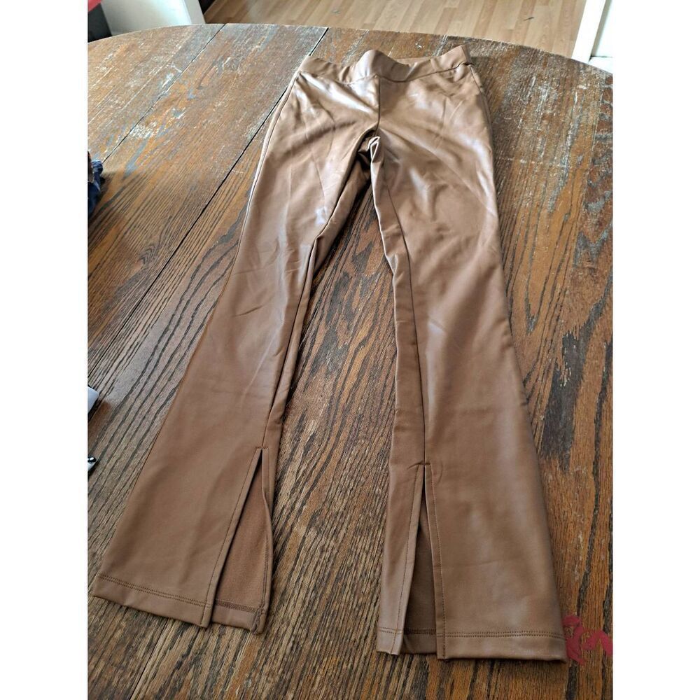 XS A New Day Brown Faux Leather Skinny Pants with Ankle Slit Casual
